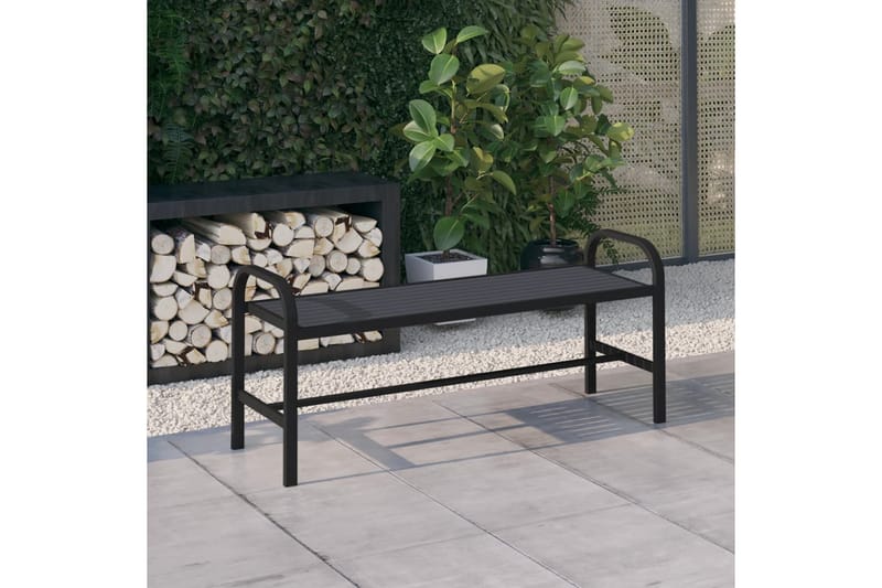 havebænk 124,5 cm stål og WPC sort - Sort - Havemøbler - Havesofaer & bænke - Udendørs bænk & havebænk