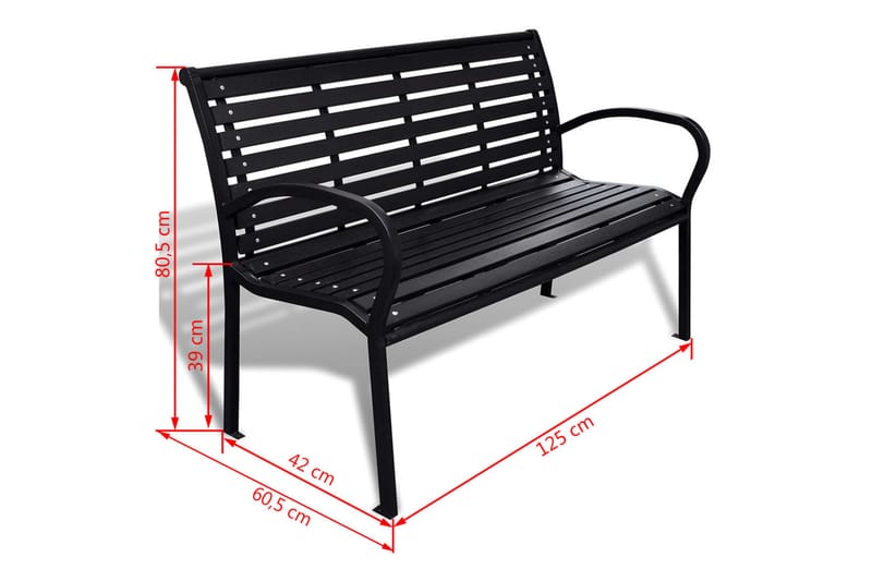 Havebænk 125 Cm Stål Og Wpc Sort - Sort - Havemøbler - Havesofaer & bænke - Udendørs bænk & havebænk