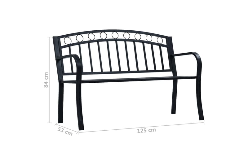 Havebænk 125 Cm Stål Sort - Sort - Havemøbler - Havesofaer & bænke - Udendørs bænk & havebænk