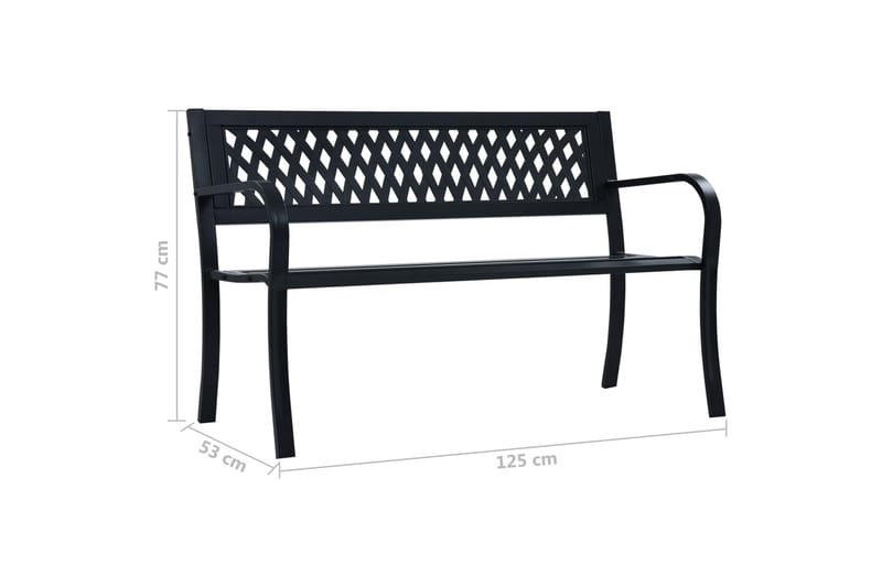Havebænk 125 Cm Stål Sort - Sort - Havemøbler - Havesofaer & bænke - Udendørs bænk & havebænk