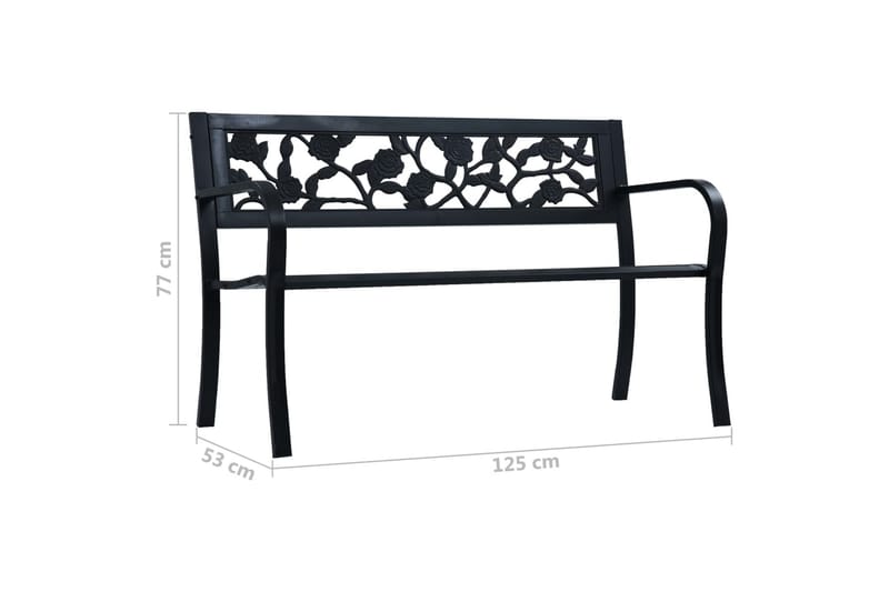 Havebænk 125 Cm Stål Sort - Sort - Havemøbler - Havesofaer & bænke - Udendørs bænk & havebænk