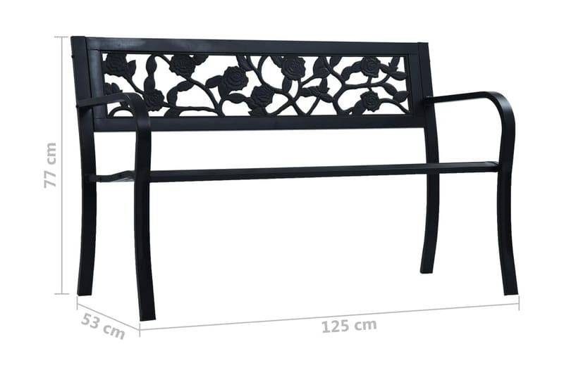 Havebænk 125 cm Stål Sort - Sort - Havemøbler - Havesofaer & bænke - Udendørs bænk & havebænk