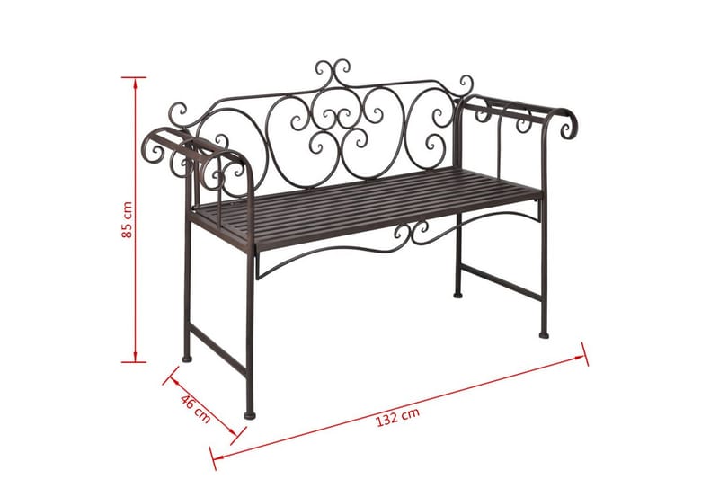 Havebænk 132 Cm Stål Antik Brun - Brun - Havemøbler - Havesofaer & bænke - Udendørs bænk & havebænk