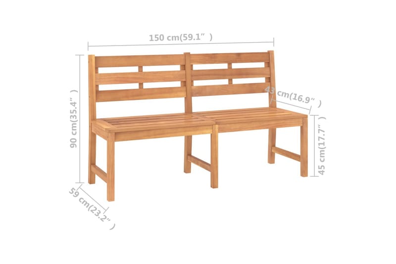havebænk 150 cm massivt teaktræ - Brun - Havemøbler - Havesofaer & bænke - Udendørs bænk & havebænk