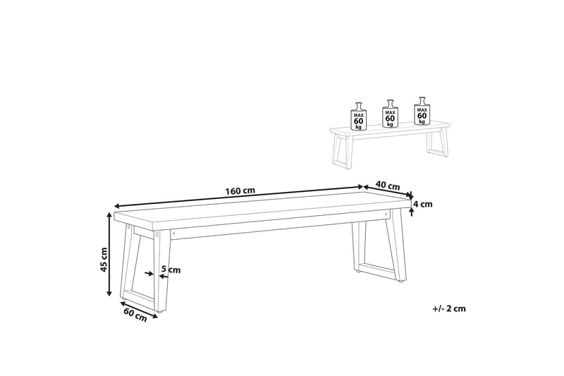 Havebænk 160 cm Grå ORIA - Grå - Udendørs bænk & havebænk