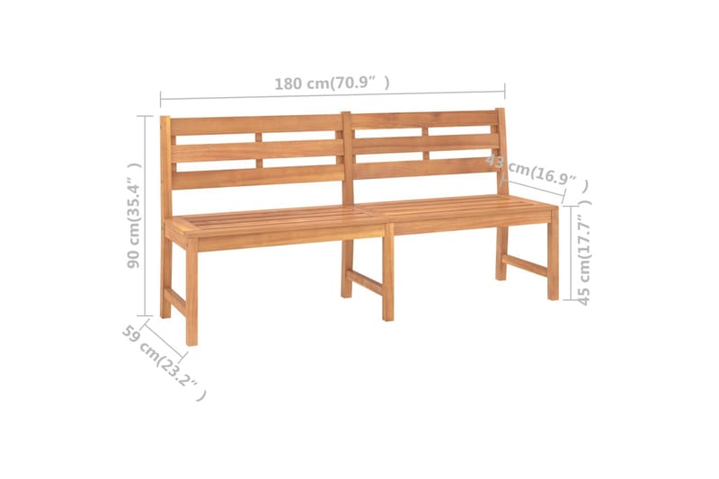 havebænk 180 cm massivt teaktræ - Brun - Havemøbler - Havesofaer & bænke - Udendørs bænk & havebænk