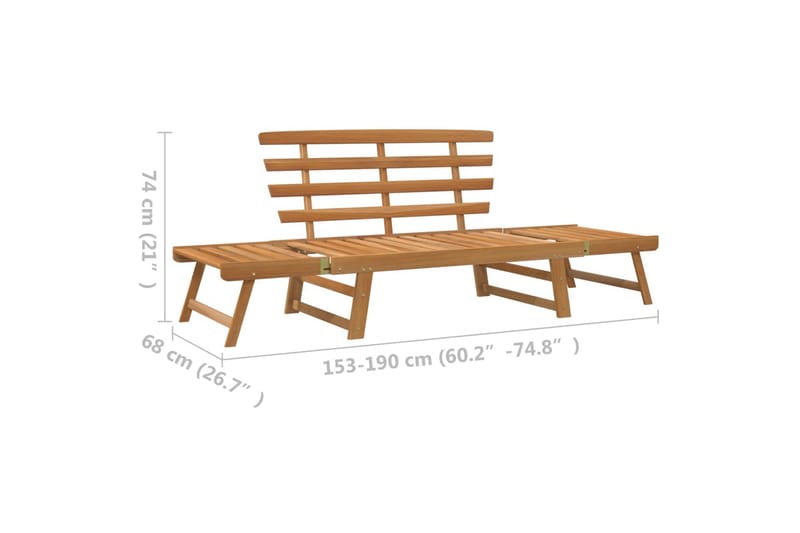 havebænk 2-i-1 190 cm massivt akacietræ - Brun - Havemøbler - Havesofaer & bænke - Udendørs bænk & havebænk