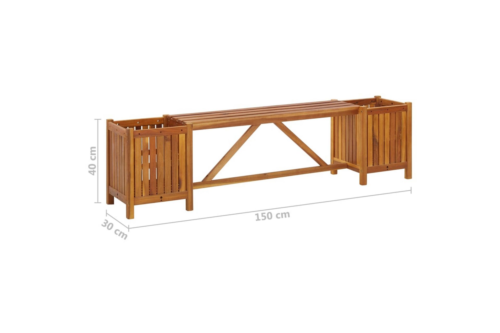 Havebænk Med 2 Plantekasser 150 X 30 X 40 Cm Massivt Akaciet - Brun - Havemøbler - Havesofaer & bænke - Udendørs bænk & havebænk