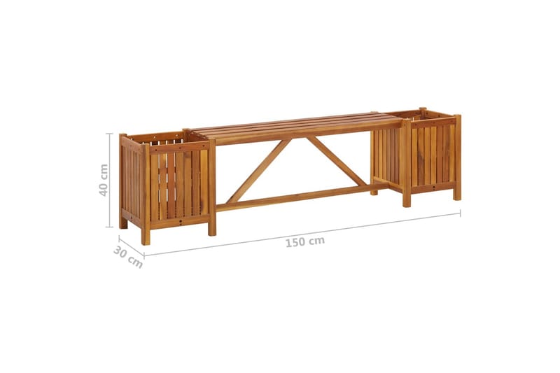 Havebænk Med 2 Plantekasser 150 X 30 X 40 Cm Massivt Akaciet - Brun - Havemøbler - Havesofaer & bænke - Udendørs bænk & havebænk