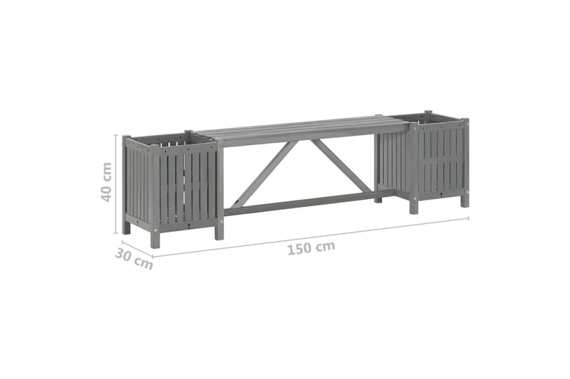 Havebænk med 2 plantekasser 150 cm massivt akacietræ grå - Grå - Havemøbler - Havesofaer & b�ænke - Udendørs bænk & havebænk