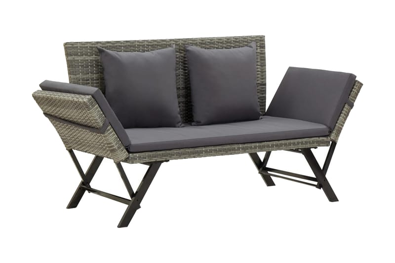 Havebænk Med Hynder 176 Cm Polyrattan Grå - Grå - Havemøbler - Havesofaer & bænke - Udendørs bænk & havebænk