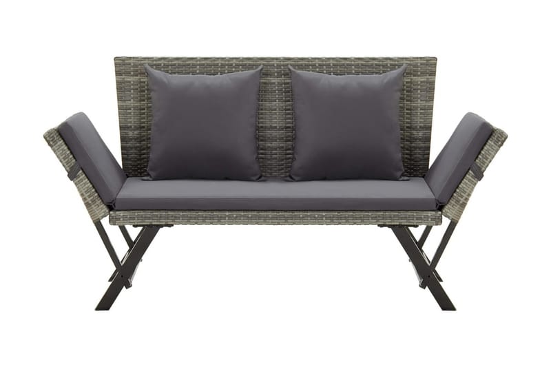 Havebænk Med Hynder 176 Cm Polyrattan Grå - Grå - Havem�øbler - Havesofaer & bænke - Udendørs bænk & havebænk