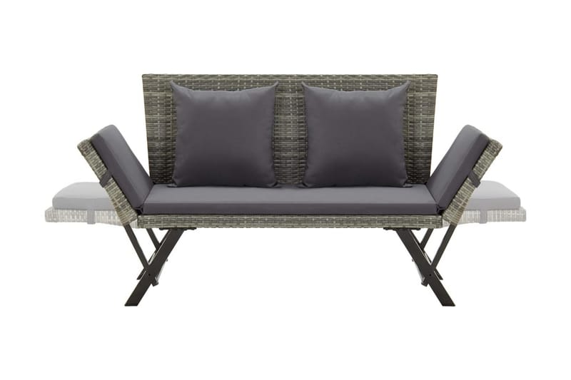 Havebænk Med Hynder 176 Cm Polyrattan Grå - Grå - Havemøbler - Havesofaer & bænke - Udendørs bænk & havebænk