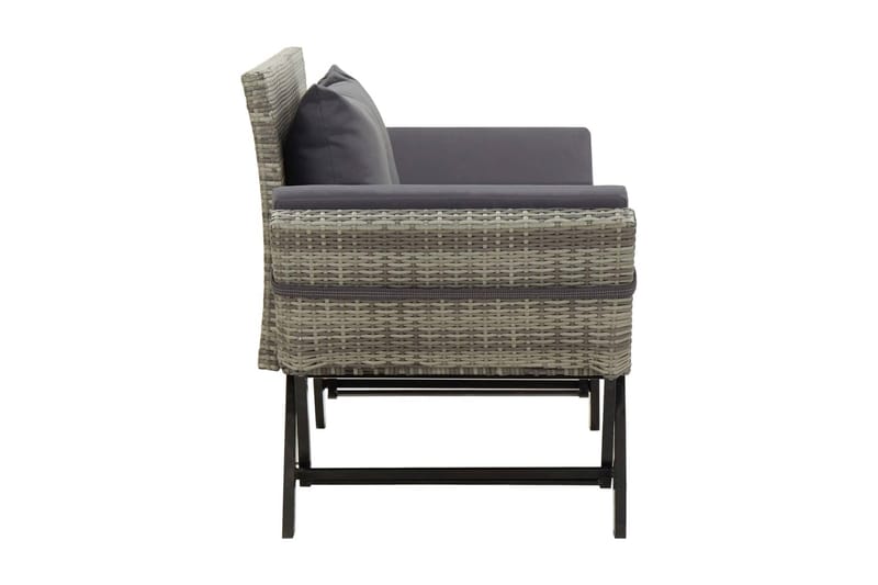 Havebænk Med Hynder 176 Cm Polyrattan Grå - Grå - Havemøbler - Havesofaer & bænke - Udendørs bænk & havebænk