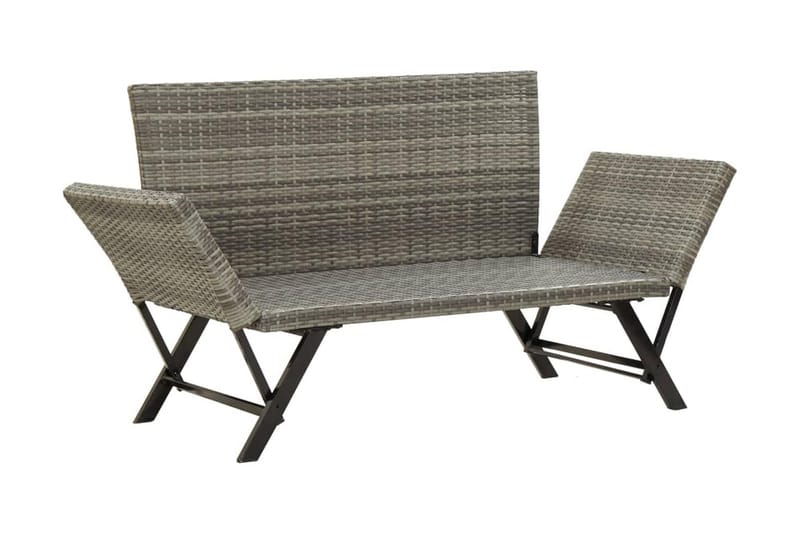 Havebænk Med Hynder 176 Cm Polyrattan Grå - Grå - Havemøbler - Havesofaer & bænke - Udendørs bænk & havebænk