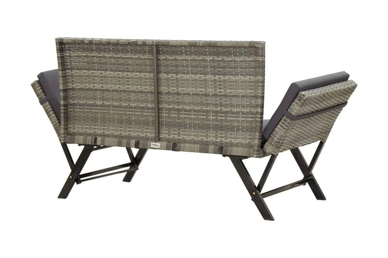 Havebænk Med Hynder 176 Cm Polyrattan Grå - Grå - Havemøbler - Havesofaer & bænke - Udendørs bænk & havebænk