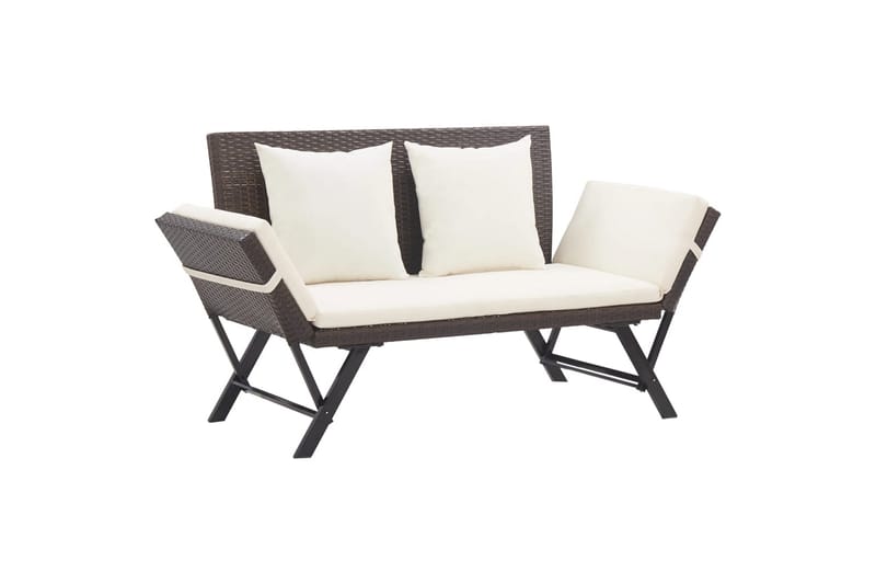 havebænk med hynder 176 cm polyrattan brun - Brun - Havemøbler - Havesofaer & bænke - Udendørs bænk & havebænk