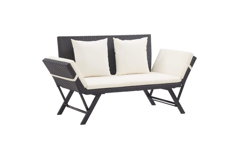 havebænk med hynder 176 cm polyrattan sort - Sort - Havemøbler - Havesofaer & bænke - Udendørs bænk & havebænk