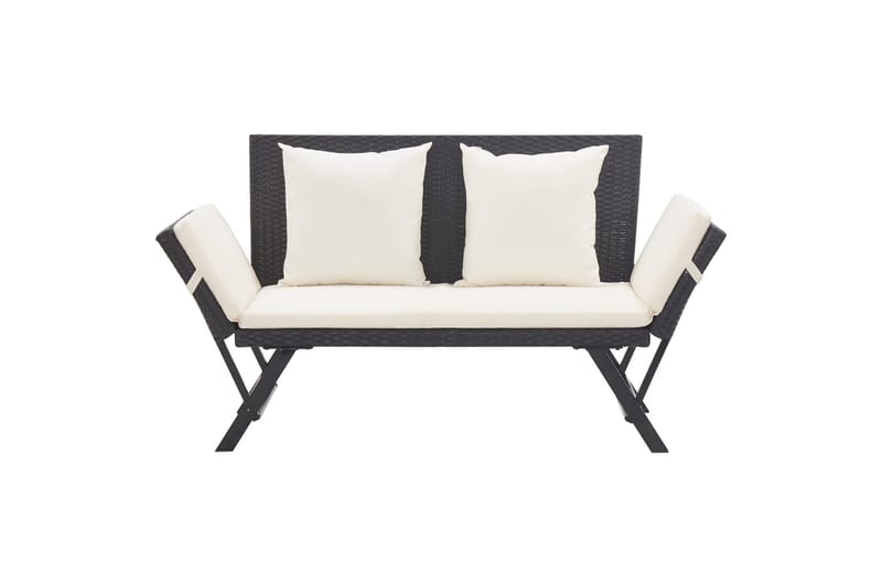 havebænk med hynder 176 cm polyrattan sort - Sort - Udendørs bænk & havebænk