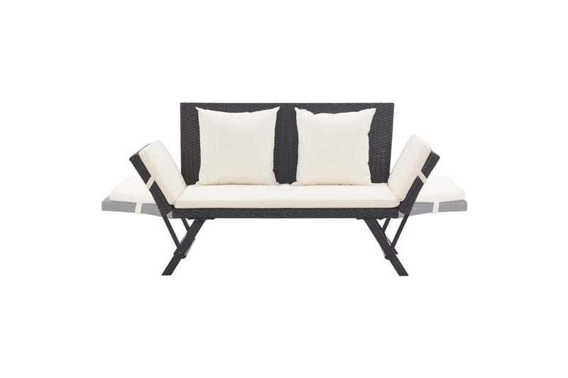havebænk med hynder 176 cm polyrattan sort - Sort - Havemøbler - Havesofaer & bænke - Udendørs bænk & havebænk
