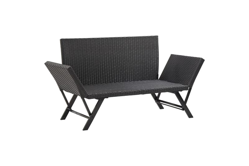 havebænk med hynder 176 cm polyrattan sort - Sort - Udendørs bænk & havebænk