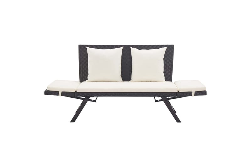 havebænk med hynder 176 cm polyrattan sort - Sort - Havemøbler - Havesofaer & bænke - Udendørs bænk & havebænk
