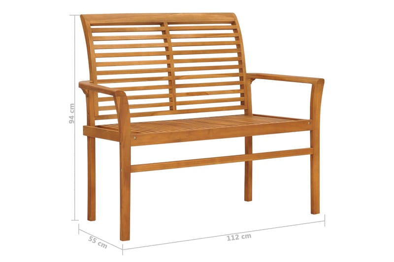 havebænk med lysegrøn hynde 112 cm massivt teaktræ - Havemøbler - Havesofaer & bænke - Udendørs bænk & havebænk