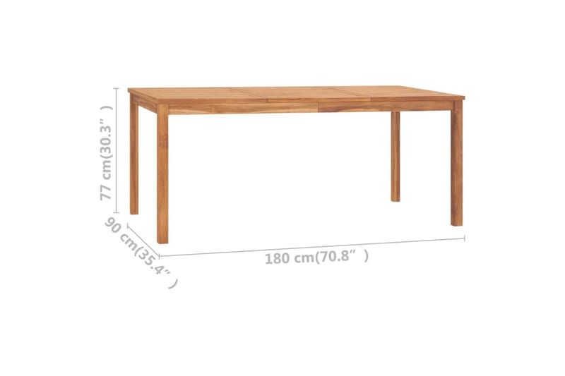 Havebord 180x90x77 cm massivt teaktræ - Udendørs bænk & havebænk