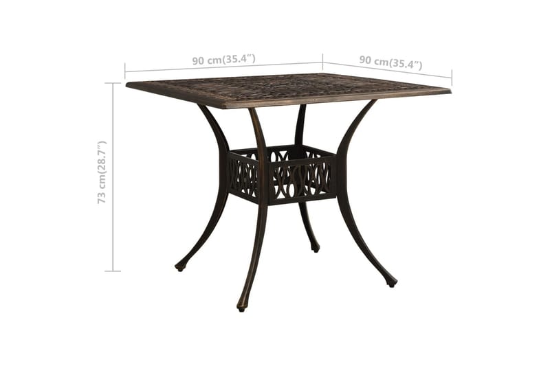 Havebord 90x90x73 cm Støbt Aluminium Bronzefarvet - Brun - Havemøbler - Havesofaer & bænke - Udendørs bænk & havebænk