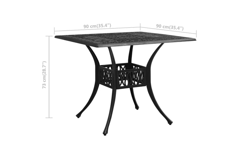 Havebord 90x90x73 cm Støbt Aluminium Sort - Sort - Havemøbler - Havesofaer & bænke - Udendørs bænk & havebænk