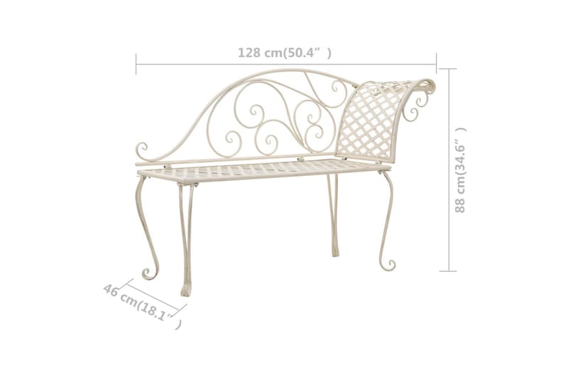 Havechaiselong 128 Cm Metal Antik Hvid - Hvid - Havemøbler - Havesofaer & bænke - Udendørs bænk & havebænk