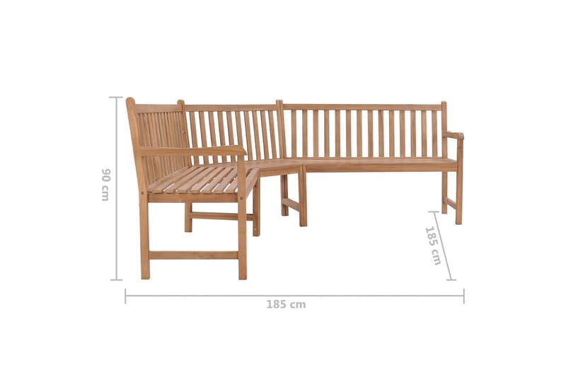 hjørnebænk til haven 185x185x90 cm massivt teaktræ - Brun - Havemøbler - Havesofaer & bænke - Udendørs bænk & havebænk