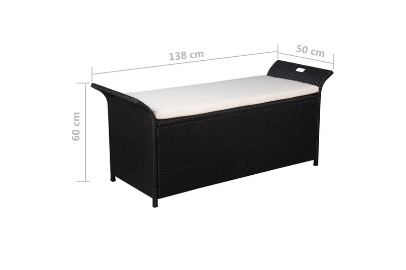 Opbevaringsbænk Med Hynde 138 Cm Polyrattan Sort - Sort - Havemøbler - Havesofaer & bænke - Udendørs bænk & havebænk