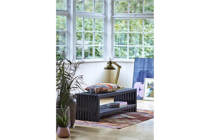Rustik træbænk Design 138x49x45cm m/hylde - sort - Havemøbler - Havesofaer & bænke - Udendørs bænk & havebænk