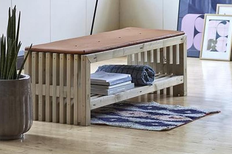 Rustik træbænk Design 138x49x45cm m/hylde - Havemøbler - Havesofaer & bænke - Udendørs bænk & havebænk