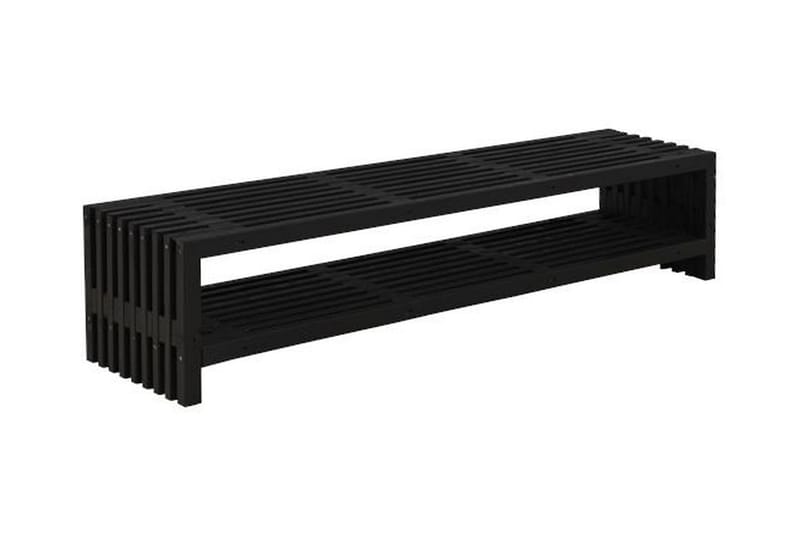 Rustik træbænk Design 218x49x45cm m/hylde - sort - Udendørs bænk & havebænk
