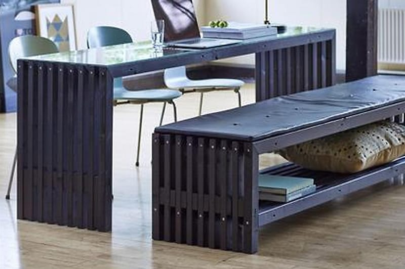 Rustik træbænk Design 218x49x45cm m/hylde - sort - Havemøbler - Havesofaer & bænke - Udendørs bænk & havebænk