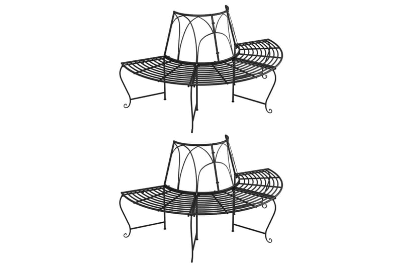 beBasic bænke til træ 2 stk. Ã˜159 cm halvrund stål sort - Sort - Udendørs bænk & havebænk