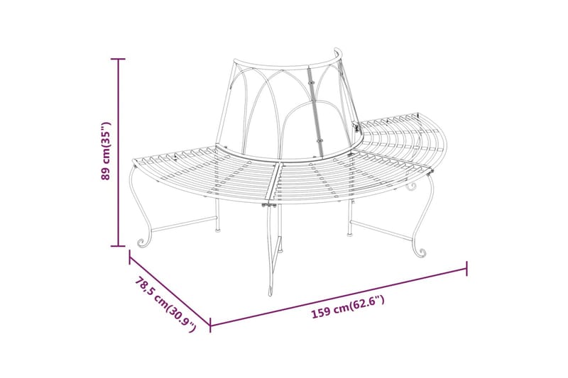 beBasic bænke til træ 2 stk. Ã˜159 cm halvrund stål sort - Sort - Havemøbler - Havesofaer & bænke - Udendørs bænk & havebænk