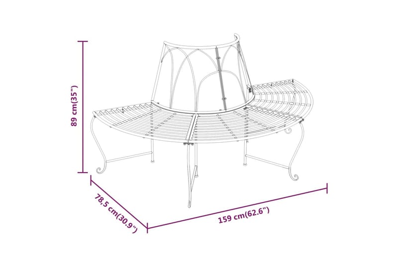 beBasic bænke til træ 2 stk. Ã˜159 cm halvrund stål sort - Sort - Udendørs bænk & havebænk