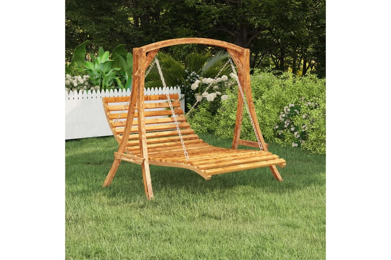 gyngeseng 143x120x65 cm massivt grantræ med teakfinish - Brun - Havemøbler - Havesofaer & bænke - Gyngesofa