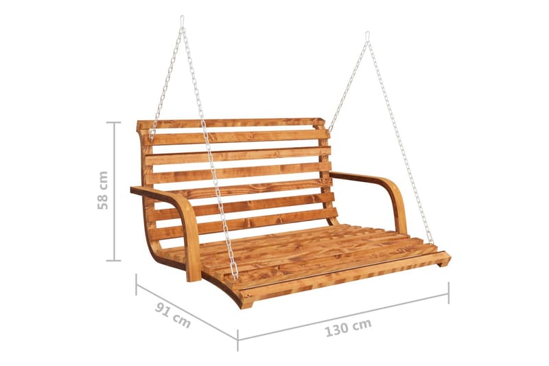 gyngesofa 91x130x58 cm massivt grantræ med teakfinish - Brun - Havemøbler - Havesofaer & bænke - Gyngesofa