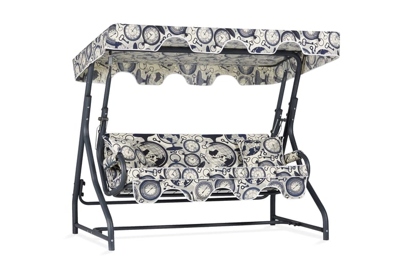 Gowanda 3-Pers. Hængesofa med Tag - Blå/Hvid/Grå - Havemøbler - Havesofaer & bænke - Hængesofaer