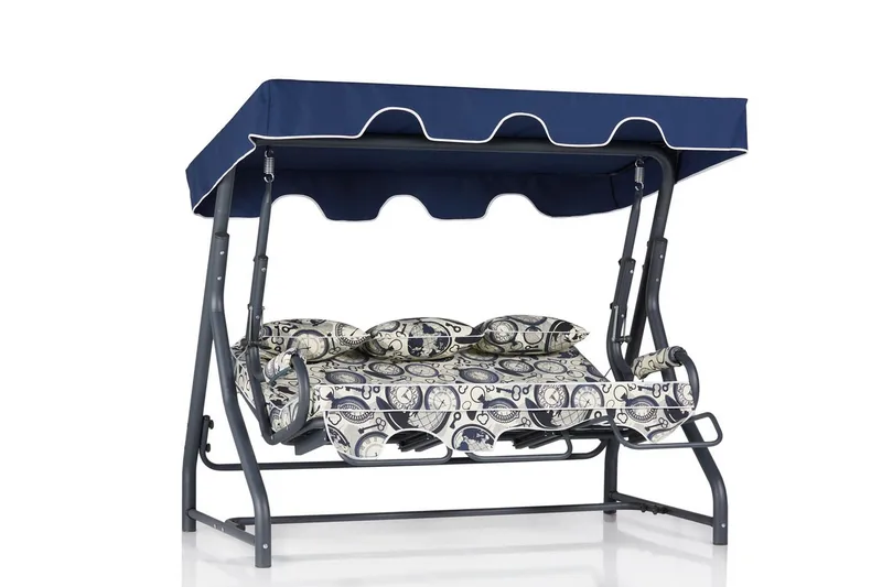 Icterina 3-Pers. Hængesofa med Tag - Blå/Hvid/Grå - Havemøbler - Havesofaer & bænke - Hængesofaer