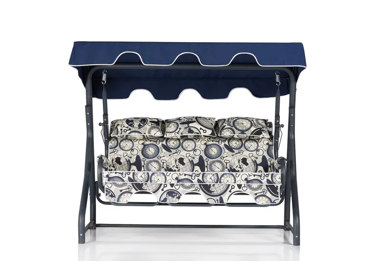 Icterina 3-Pers. Hængesofa med Tag - Blå/Hvid/Grå - Havemøbler - Havesofaer & bænke - Hængesofaer