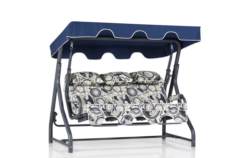 Icterina 3-Pers. Hængesofa med Tag - Blå/Hvid/Grå - Havemøbler - Havesofaer & bænke - Hængesofaer
