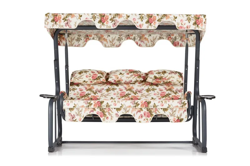 Jaudling 3-Pers. Hængesofa med Tag, Blommig/Grå