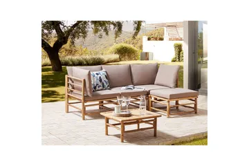 Hörnsoffa Beliani Cerreto Beige/ljust trä, 4-Sits Beige||Light wood - Havemøbler - Loungemøbler - Sofagrupper udendørs