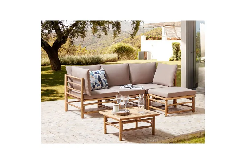 Hörnsoffa Beliani Cerreto Beige/ljust trä, 4-Sits Beige||Light wood - Havemøbler - Loungemøbler - Sofagrupper udendørs