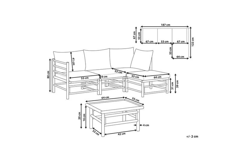 Hörnsoffa Beliani Cerreto Beige/ljust trä, 4-Sits White||Light wood - Havemøbler - Loungemøbler - Sofagrupper udendørs